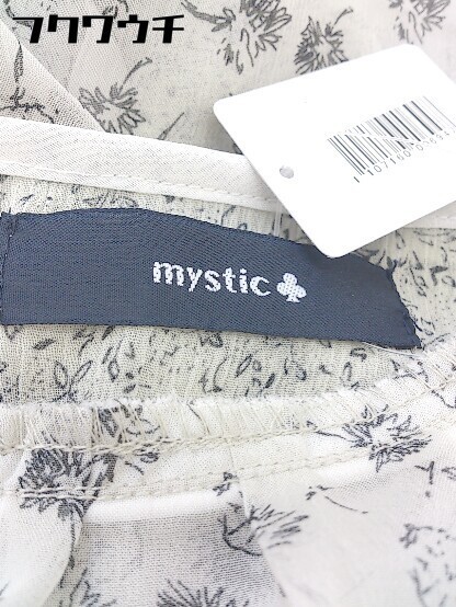 ◇ mystic ミスティック 総柄 プリント ウエストリボン 長袖 ロング ワンピース サイズF アイボリー　ブラック レディース_画像4