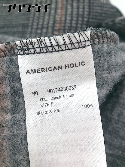 ■ AMERICAN HOLIC アメリカンホリック チェック 裏起毛 ノーカラー コート サイズF ブラック系 レディース_画像5