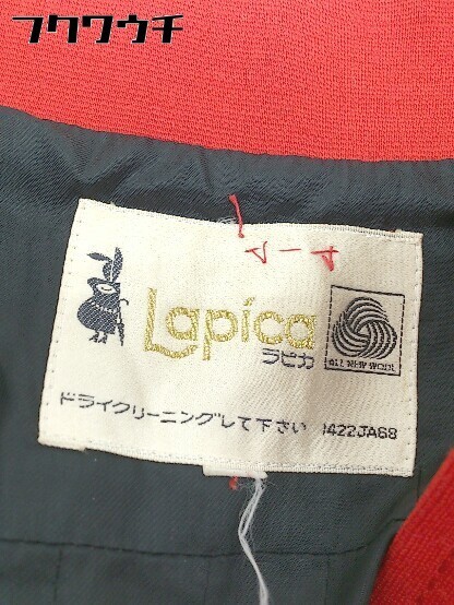 ■ ◎ Lapica ラピカ ウエストリボン付き 長袖 コート サイズ7 レッド系 レディース_画像4