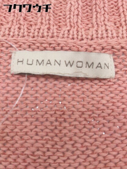 ◇ HUMAN WOMAN ヒューマンウーマン 七分袖 カーディガン サイズM オレンジ コーラル系 レディース_画像4