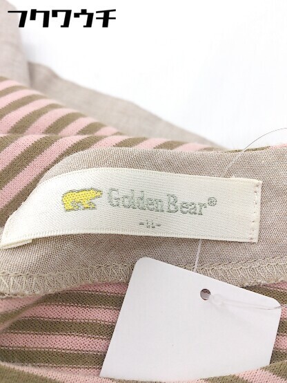◇ Golden Bear ゴールデンベア ボーダー　ロゴ　刺繍 長袖 ミニ ワンピース サイズLL ピンク　ブラウン レディース_画像4