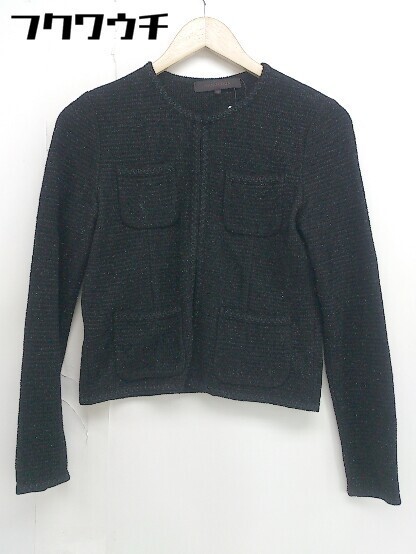 ◇ MANOUQUA マノーク 刺繍 ラメ ニット 長袖 ジャケット サイズ 38 ブラック レディース_画像2