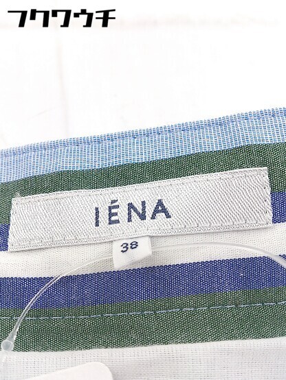 * IENA Iena stripe side Zip knees height gathered skirt size 38 blue lady's 