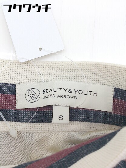 ◇ BEAUTY & YOUTH UNITED ARROWS ストライプ 膝丈 フレア スカート サイズS ベージュ レッド ネイビー系 レディース_画像4