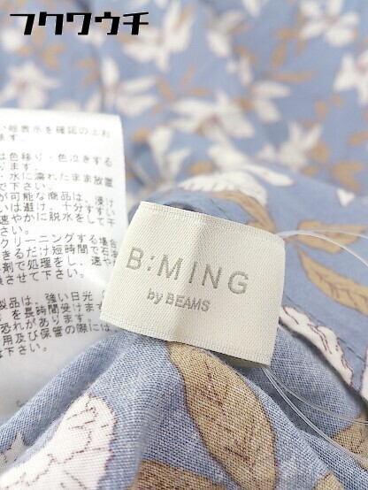 ◇ B:MING by BEAMS ビーミング by ビームス 花柄　スクエアネック 半袖 膝下丈 ワンピース サイズM ブルー系 レディース_画像4