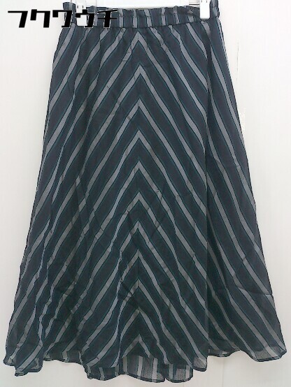 * K.T KIYOKO TAKASE waist rubber stripe knees height flair skirt size 9 navy gray lady's 