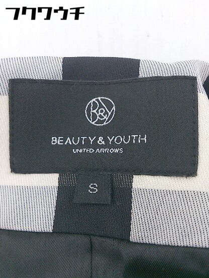 ■◎ BEAUTY&YOUTH ビューティ&ユース UNITED ARROWS チェック 長袖 トレンチ コート サイズS ブラック系 レディース_画像4