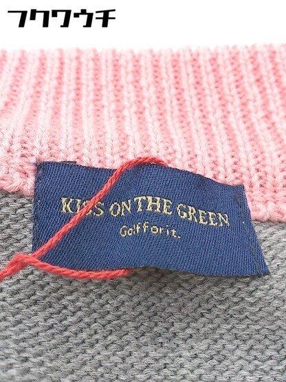 ◇ ◎ KISS ON THE GREEN タグ付き Vネック ロゴ 刺繍 長袖 カーディガン サイズ2 グレー ピンク レディースの画像4