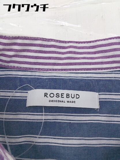 ◇ ROSE BUD ローズバッド ストライプ スタンドカラー 半袖 シャツ サイズF ホワイト パープル ネイビー レディース_画像4