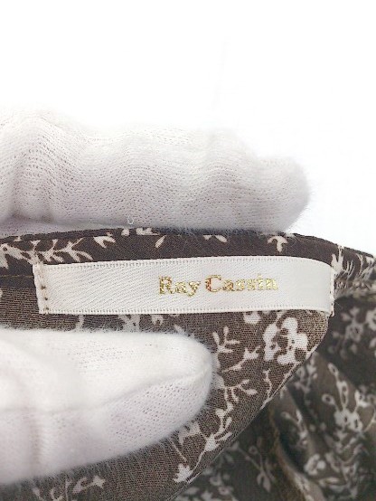 ◇ ◎ RAY CASSIN 花柄 カシュクール ウエストゴム 長袖 ロング ワンピース サイズF ブラウン ホワイト レディース_画像4