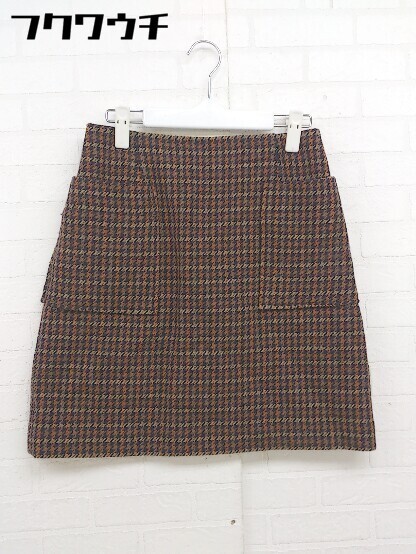 ◇ URBAN RESEARCH チェック ウール ニット ミニ 台形 スカート サイズ 38 ブラウン ブラック マルチ レディース_画像1