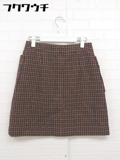 ◇ URBAN RESEARCH チェック ウール ニット ミニ 台形 スカート サイズ 38 ブラウン ブラック マルチ レディース_画像3