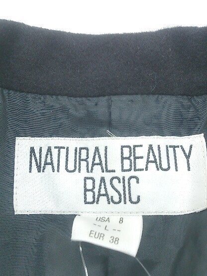 ■ NATURAL BEAUTY BASIC ナチュラルビューティーベーシック アンゴラ混 長袖 コート サイズL ブラック レディース_画像4