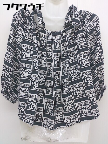 * X-girl X-girl total pattern off shoru 7 minute sleeve cut and sewn size ONE black white lady's 