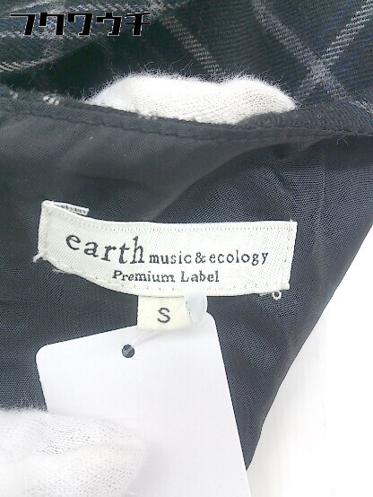 ◇ earth music&ecology バックジップ チェック ウエストゴム 長袖 膝丈 ワンピース サイズS ブラック マルチ レディース_画像4