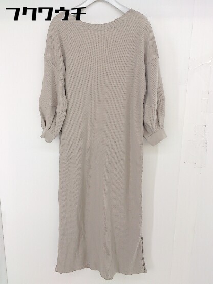 ◇ ◎ natural couture NICE CLAUP サーマル 七分袖 膝下丈 ワンピース ベージュ レディース_画像1