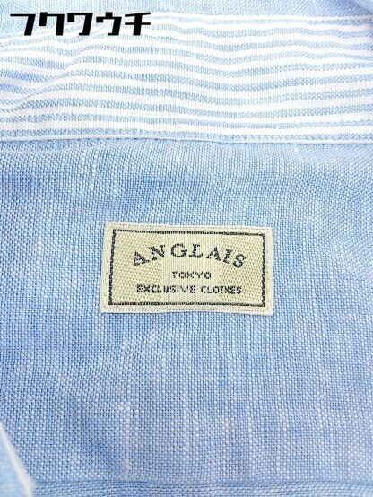 ◇ ANGLAIS アングレー リネン100% ロゴ 刺繍 長袖 シャツ ライトブルー レディース_画像4