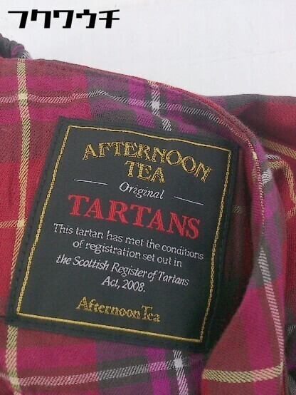 ◇ AFTERNOONTEA Tartans タータンチェック ラップ巻き風 膝丈 フレア スカート サイズMR レッド マルチ レディース_画像4