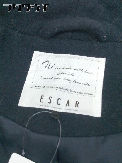 ■ ESCAR エスカー ジップアップ 長袖 ノーカラー コート サイズF ネイビー レディース_画像4