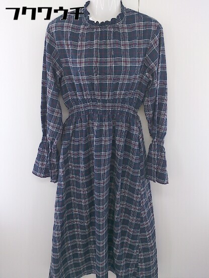 * MOUSSY high‐necked waist rubber check back Zip long sleeve long One-piece size 2 navy multi lady's 