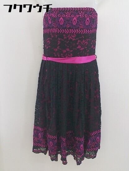 * * BETSEY JOHNSON race switch shoulder string lack of camisole knees height One-piece size 2 pink black lady's 