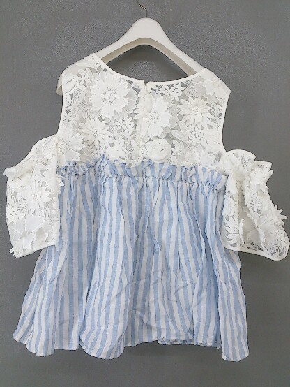 * Chesty race stripe switch open sleeve short sleeves blouse cut and sewn size 1 white blue group lady's 