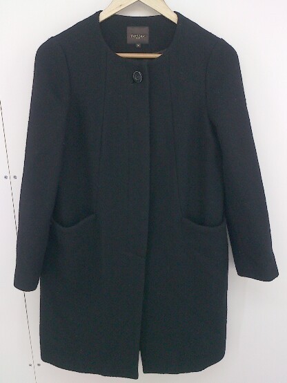◇ Demi-Luxe BEAMS デミルクス ビームス ウール混 長袖 ノーカラーコート サイズ36 ブラック レディース_画像2