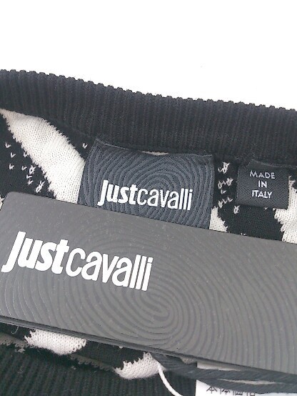 ◇ ◎ Just Cavalli イタリア製 ショート丈 総柄 長袖 ニット プルオーバー サイズS オフホワイト ブラック レディース_画像4