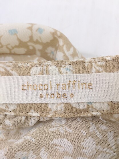 ◇ chocol raffine robe ショコラ フィネ ローブ 花柄 七分袖 ロング ワンピース サイズF ベージュ系 レディース_画像4