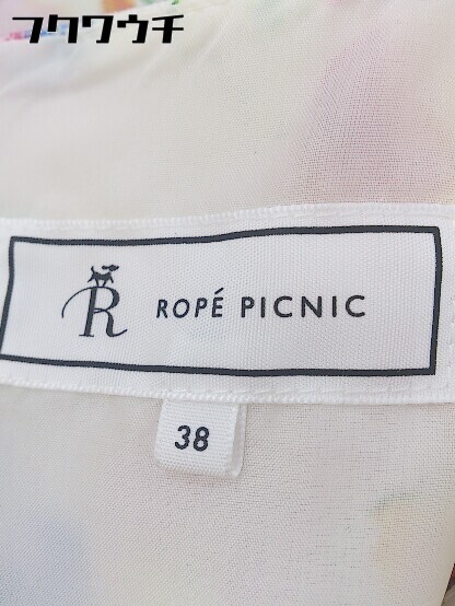 ◇ ◎ ROPE PICNIC ロペピクニック ベルト付 総柄 ノースリーブ ミニ ワンピース サイズ38 ホワイト マルチ レディース_画像4