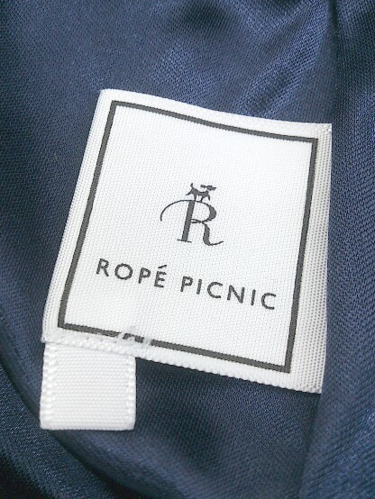 ◇ ROPE PICNIC 総柄 シャーリング 七分袖 膝下丈 ワンピース サイズ38 ネイビー ホワイト マルチ レディース_画像4