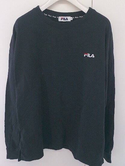 ◇ FILA フィラ ロゴ 刺繍 長袖 Tシャツ カットソー サイズF ブラック ホワイト レディース_画像2