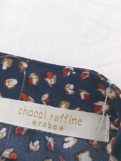 ◇ chocol raffine robe 花柄 スタンドカラー 長袖 膝下丈 ワンピース サイズF ネイビー マルチ レディース_画像4