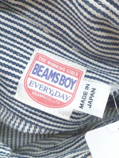 ◇ ◎ BEAMS BOY ビームス ボーイ ストライプ 長袖 膝下丈 ワンピース サイズBOY ホワイト ネイビー レディース_画像4