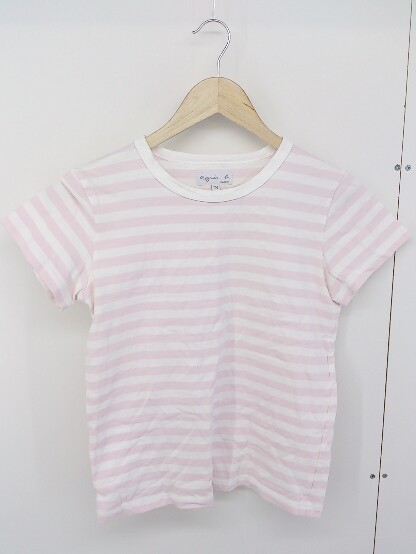 ◇ agnes b. アニエスベー ボーダー 半袖 Tシャツ カットソー サイズT1 ピンク ホワイト ネイビー レディース_画像2