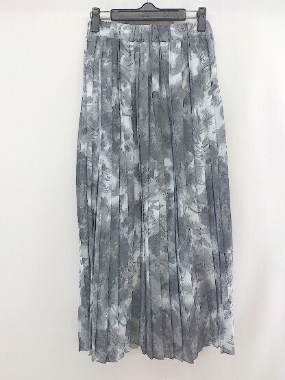 * JEANASIS Jeanasis waist rubber total pattern long pleated skirt size F gray white multi lady's 