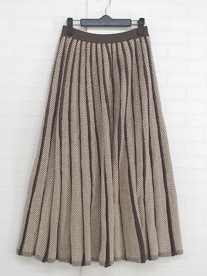 * BEAMS HEART herringbone waist rubber long flair skirt beige Brown lady's 