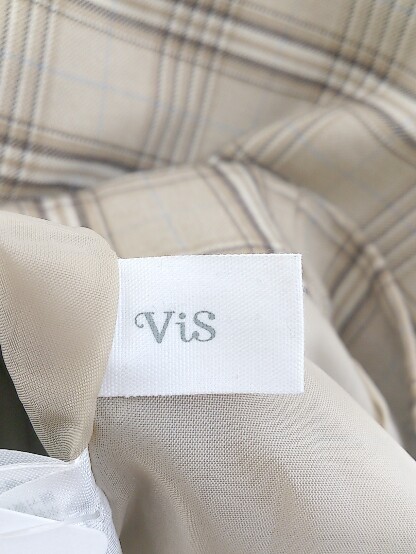 ◇ ViS ビス チェック ひざ下 ナロー スカート サイズM ベージュ ブラウン ブルー レディース_画像4