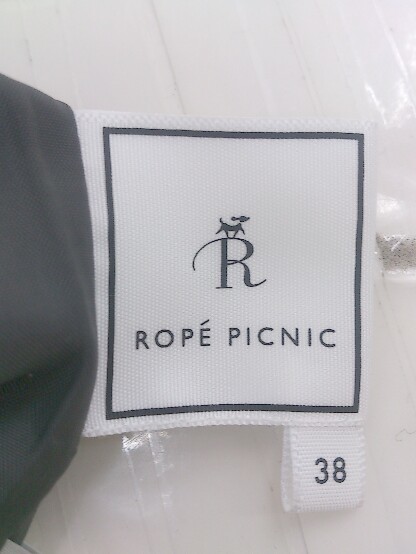 ◇ ROPE PICNIC ロペピクニ キーネック ノーカラー 七分袖 膝下丈 フレア ワンピース サイズ38 ダークグレー レディース_画像4