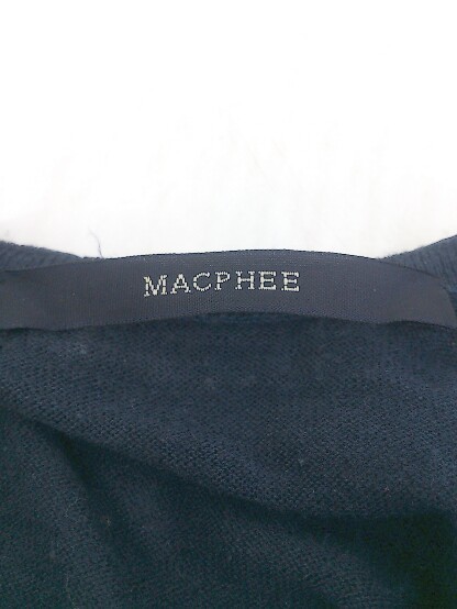 ◇ MACPHEE 装飾ビジュー フレンチスリーブ リネン混 半袖 ニット カットソー サイズ1 ネイビー レディース_画像4
