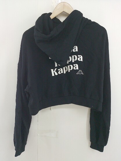◇ KAPPA × Heather バックロゴ ショート丈 長袖 プルオーバー パーカー サイズF ブラック ホワイト レディース_画像3