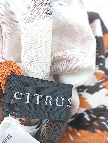 * cITRUS Notes шелк 100%kashu прохладный общий рисунок короткий рукав блуза Brown orange слоновая кость женский 