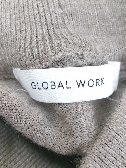 ◇ GLOBAL WORK グローバルワーク ハイネック 長袖 膝下丈 ニットワンピース サイズF ブラウン ベージュ レディース_画像4