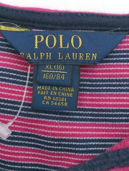 ◇ POLO RALPH LAUREN ボーダー 子供服 フレンチスリーブ ミニ ワンピース サイズXL 16/160/84 ピンク ネイビー レディース_画像4