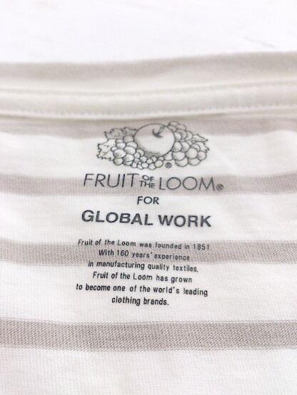 ◇ Fruit of the Loom × GLOBAL WORK ボーダー 半袖 Tシャツ カットソー サイズL ホワイト ベージュ系 レディース P_画像4