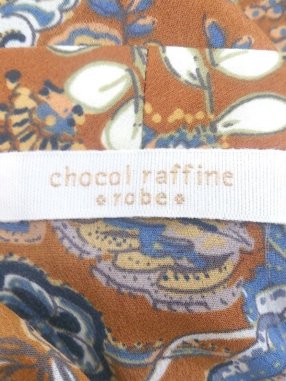 ◇ chocol raffine robe ショコラフィネローブ 総柄 長袖 膝下丈 ワンピース サイズF キャメル ブルー マルチ レディース P_画像4