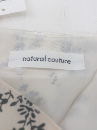 ◇ natural couture 花柄 Vネック 七分袖 膝下丈 ワンピース 表記なし ライトベージュ ブラック レディース P_画像4