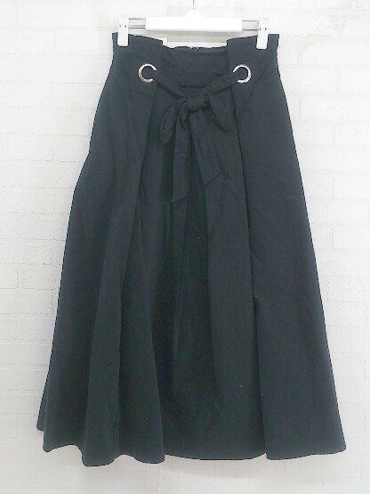 ◇ MOUSSY マウジー リボン ロング フレア スカート サイズ2 ブラック レディース P_画像1