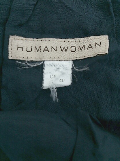 ◇ HUMAN WOMAN ヒューマンウーマン ドット 水玉 長袖 膝丈 ワンピース サイズM ネイビー ベージュ レディース P