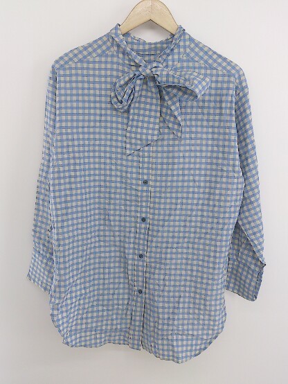 ◇ ◎ lautreamont BLEUBLANC チェック 長袖 シャツ ブラウス サイズ38 ブルー アイボリー レディース P_画像1